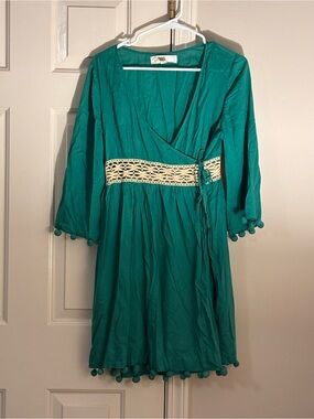 Teal Wrap Dress with Crochet Waist
